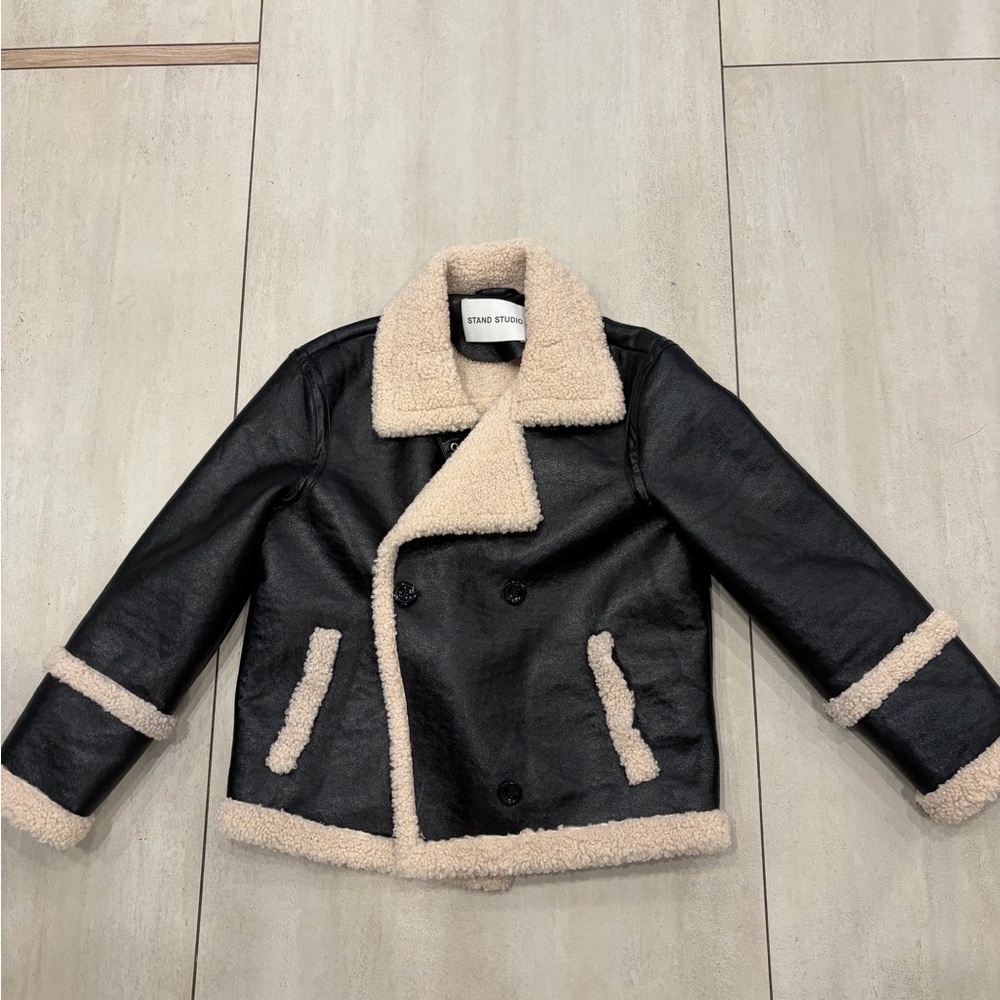 Stand Studio Women's Black and Cream Pea Coat